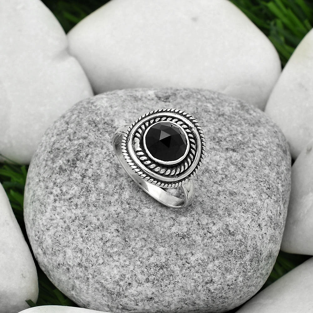 Faceted Natural Black Onyx - Brazil Ring size-8 R-1097 SDR166228