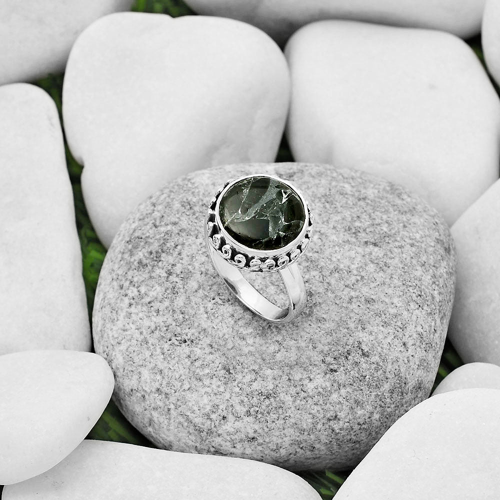 Natural Obsidian And Zinc Ring size-8 R-1196 SDR166951