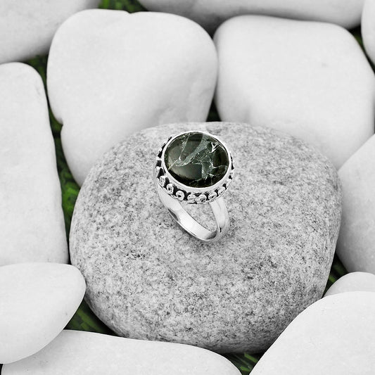 Natural Obsidian And Zinc Ring size-8 R-1196 SDR166951