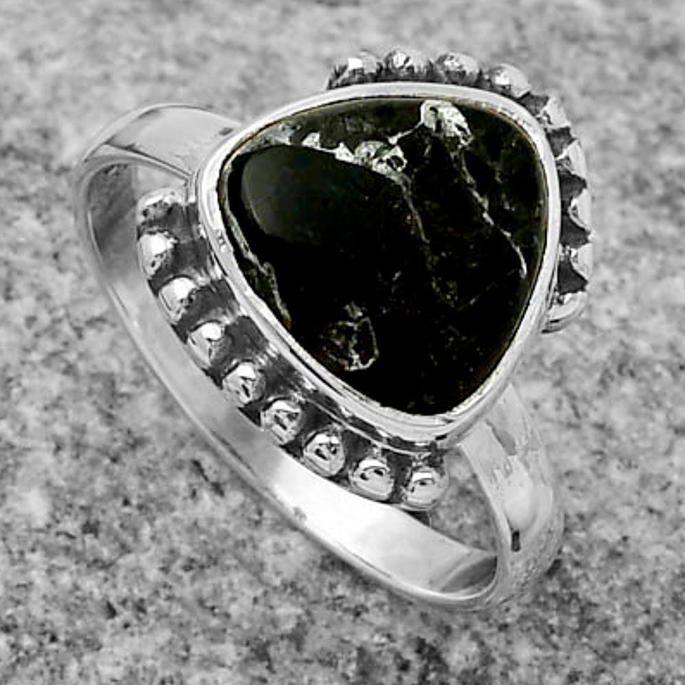 Natural Obsidian And Zinc Ring size-8.5 R-1102 SDR167147