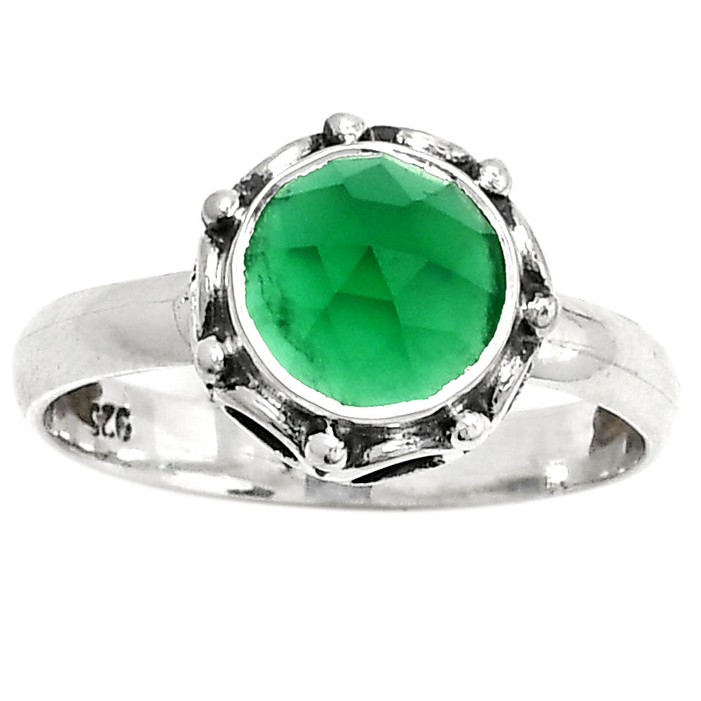 Faceted Natural Green Onyx Ring size-8.5 R-1198 SDR167390