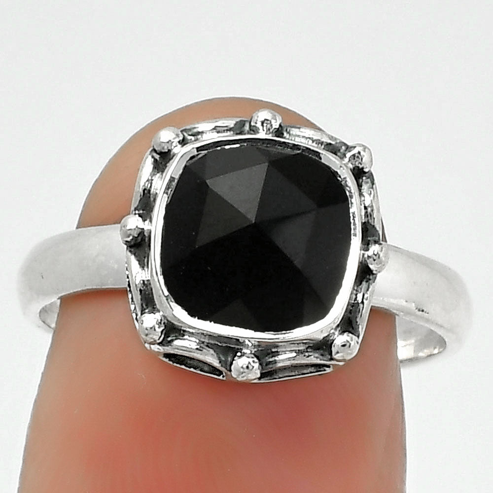 Faceted Natural Black Onyx Brazil Ring size-7.5 R-1198 SDR167403