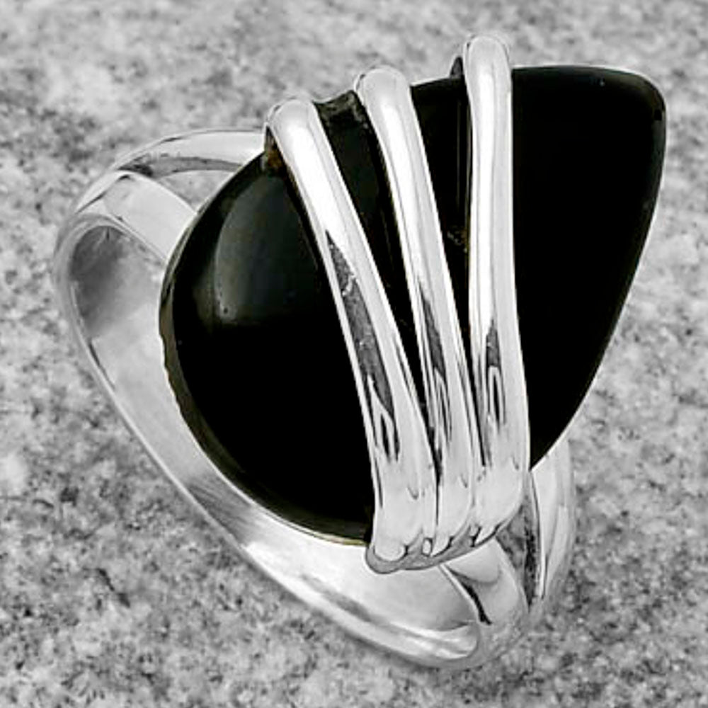 Natural Tektite Cab - Greek Ring size-7.5 R-1444 SDR167540