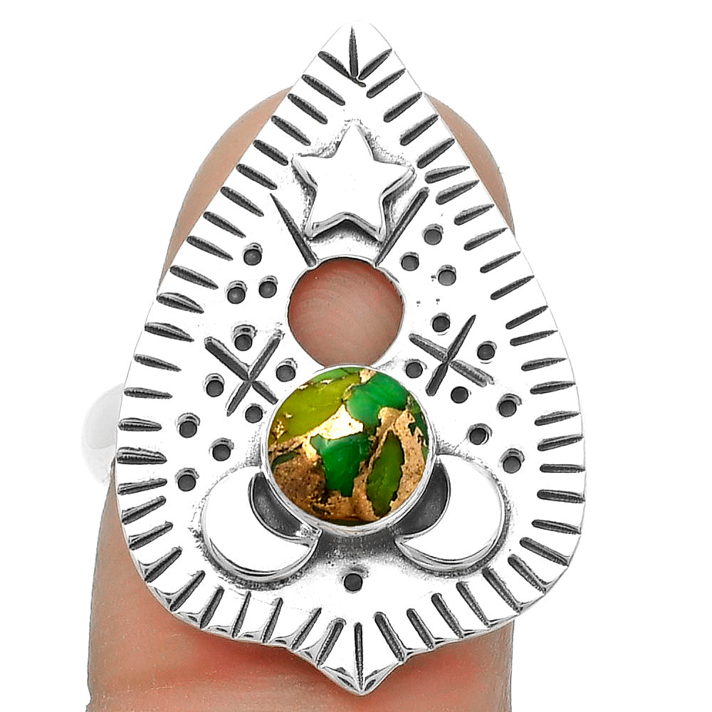 Star Moon - Copper Green Turquoise Ring size-8 R-1549 SDR167824