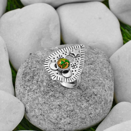 Star Moon - Copper Green Turquoise Ring size-8 R-1549 SDR167824