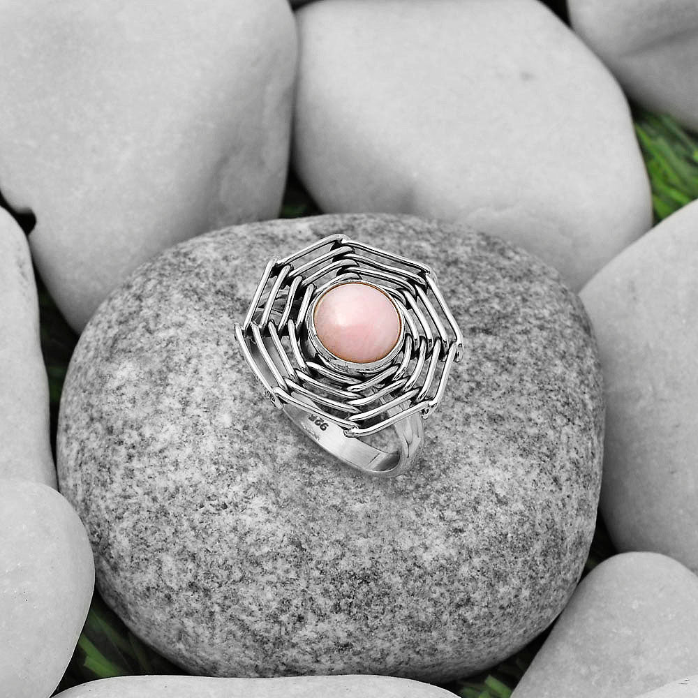 Wire Wrap - Pink Opal - Australia Ring size-9 R-1445 SDR168428