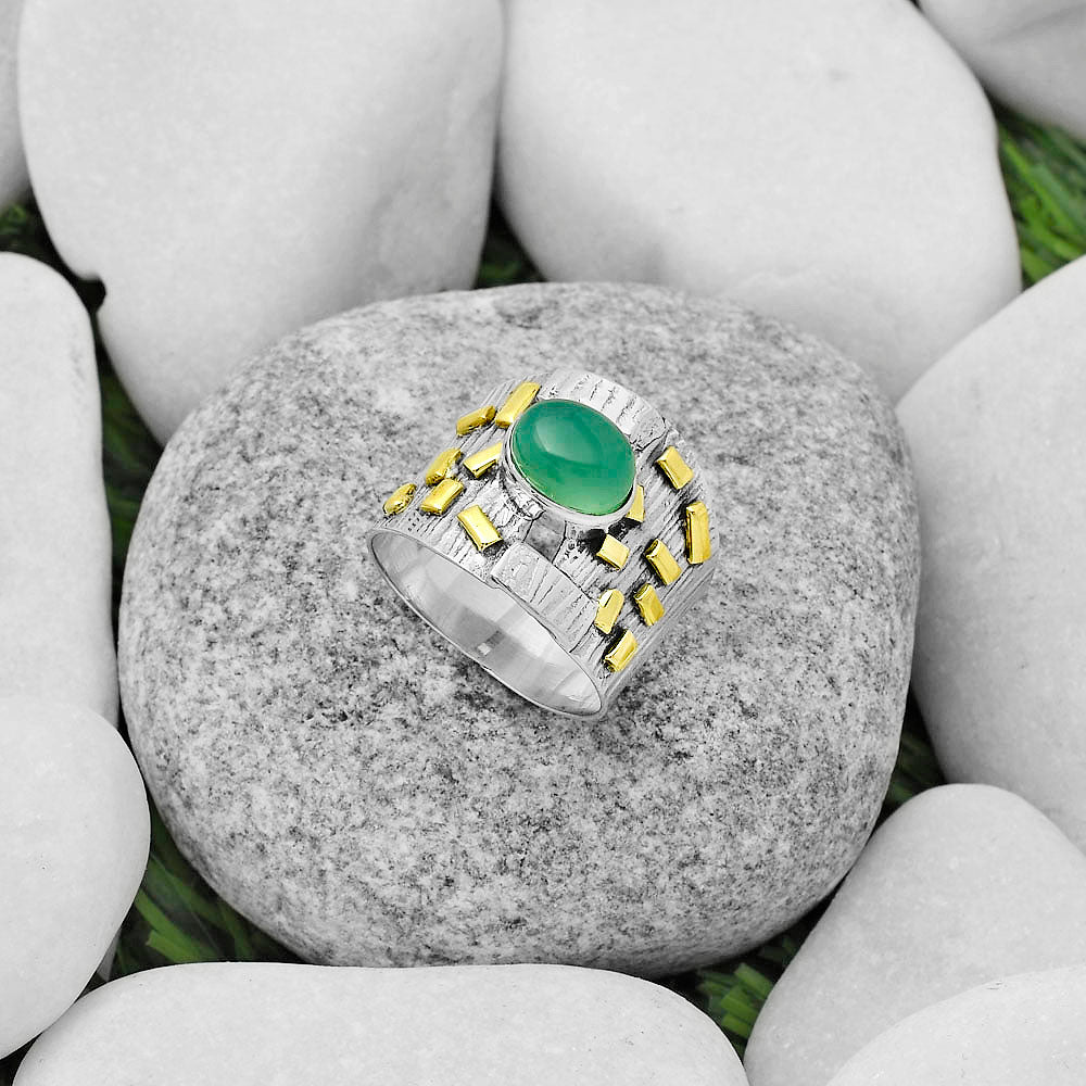 Two Tone - Chrysoprase - Australia Ring size-6.5 R-1543 SDR168431