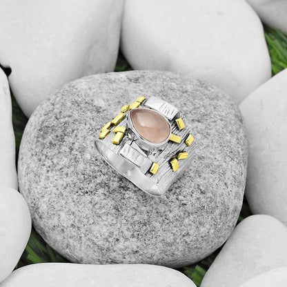 Two Tone Rose Quartz Madagascar Ring size-7.5 R-1543 SDR168432