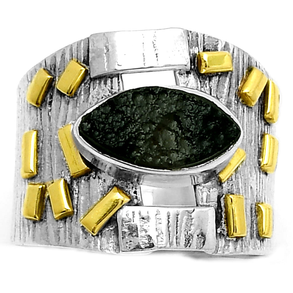 Two Tone - Tektite Rough - Greek Ring size-7.5 R-1543 SDR168436