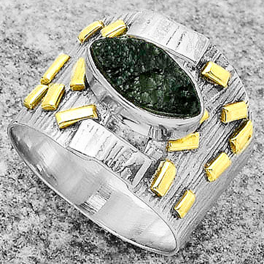 Two Tone - Tektite Rough - Greek Ring size-7.5 R-1543 SDR168436