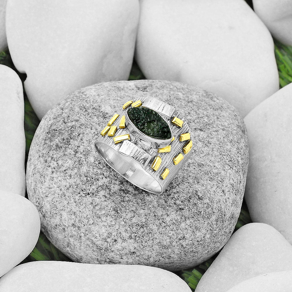 Two Tone - Tektite Rough - Greek Ring size-7.5 R-1543 SDR168436