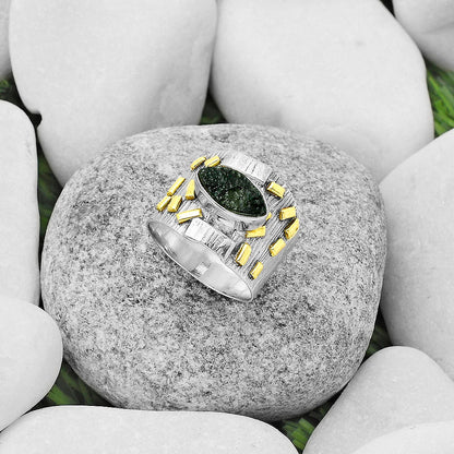 Two Tone - Tektite Rough - Greek Ring size-7.5 R-1543 SDR168436