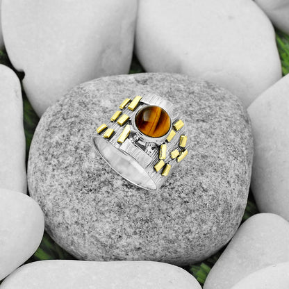 Two Tone Natural Tiger Eye Africa Ring size-7 R-1543 SDR168442