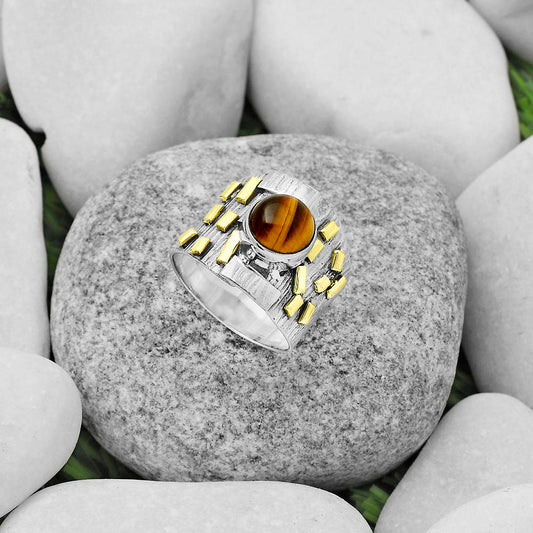 Two Tone Natural Tiger Eye Africa Ring size-7 R-1543 SDR168442