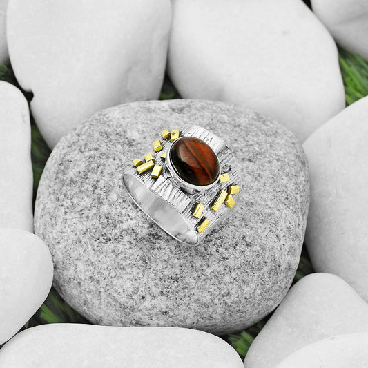 Two Tone - Natural Red Tiger Eye Ring size-7 R-1543 SDR168448