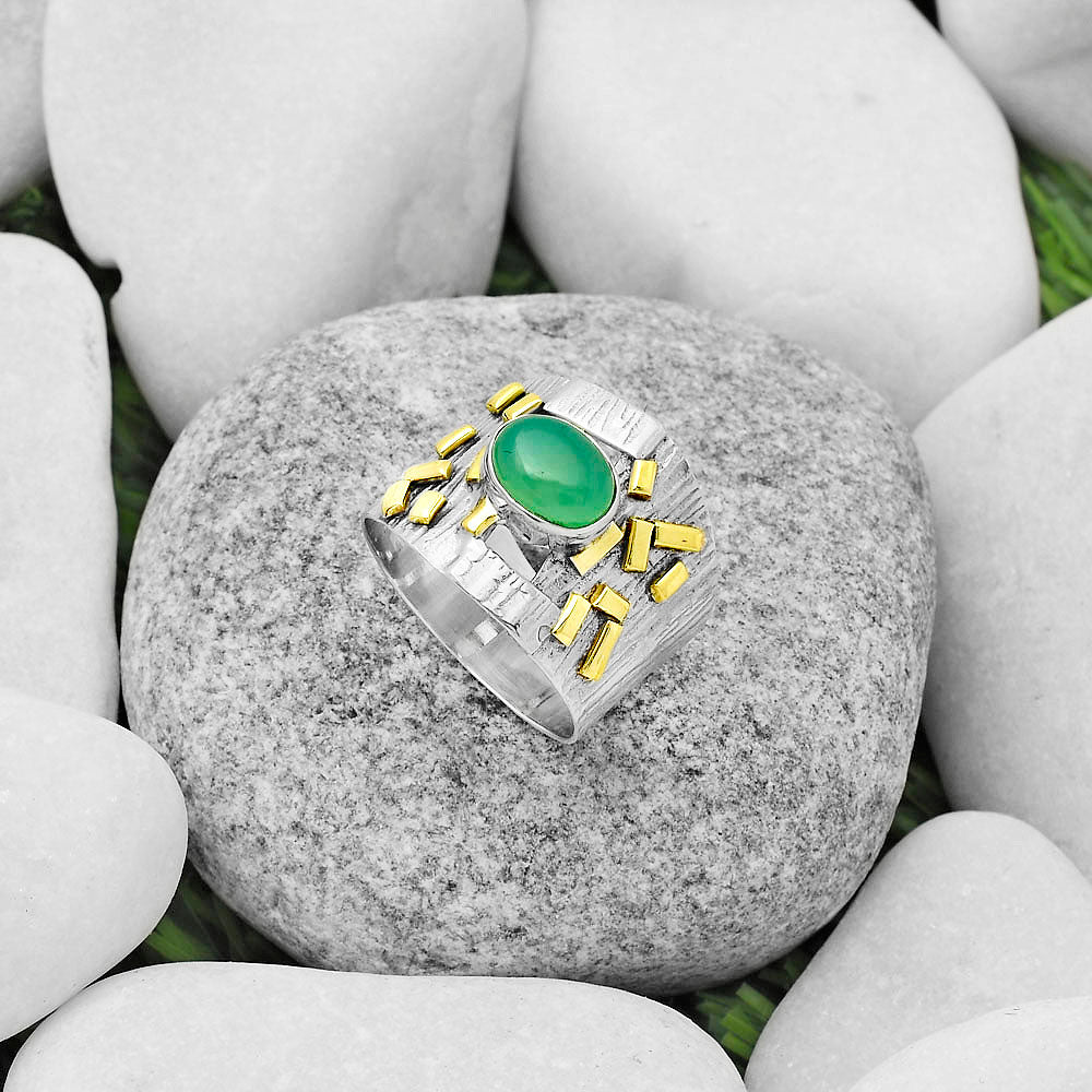 Two Tone - Chrysoprase - Australia Ring size-8 R-1543 SDR168460