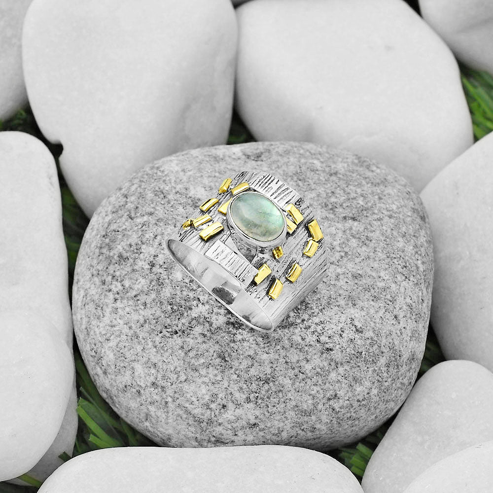 Two Tone - Rainbow Moonstone - India Ring size-8 R-1543 SDR168474