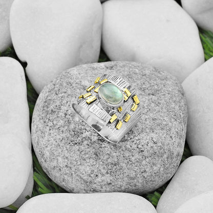 Two Tone - Rainbow Moonstone - India Ring size-8 R-1543 SDR168474