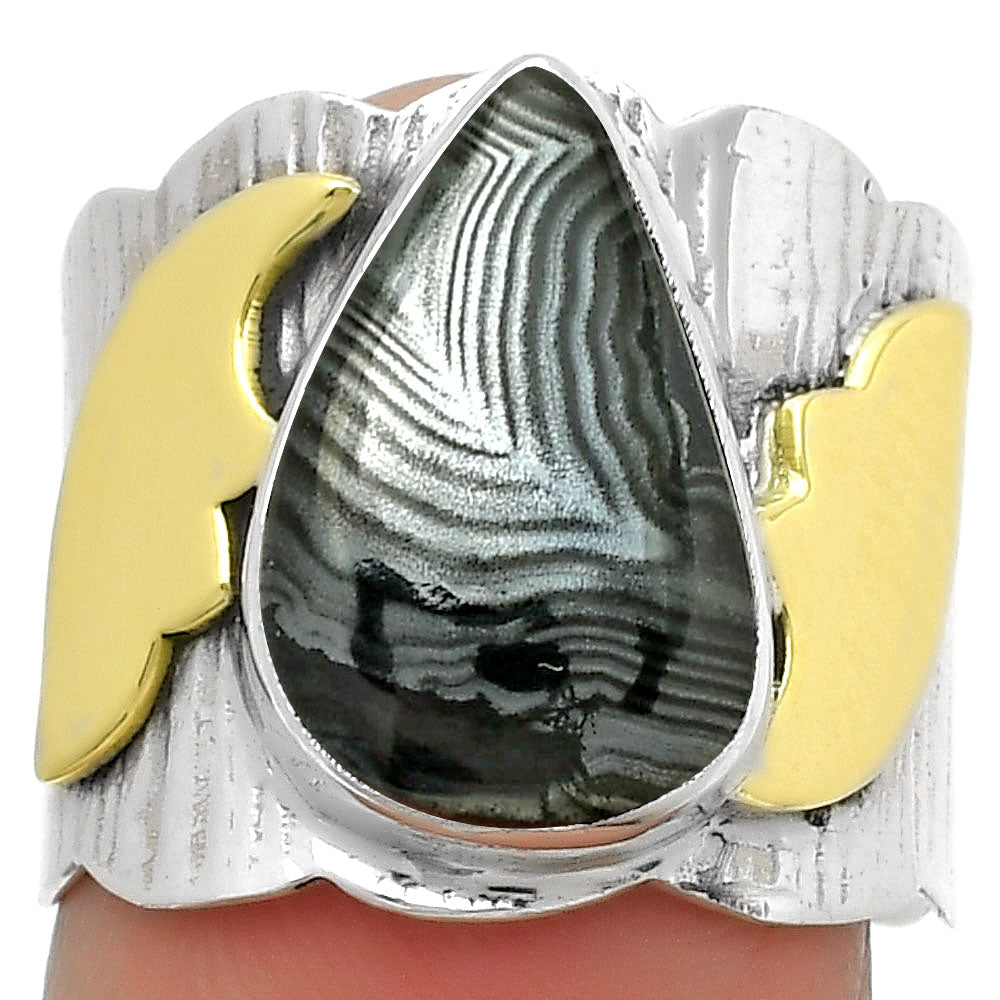 Two Tone Crown Of Silver Psilomelane Black Malachite Ring size-7 R-1542 SDR168612
