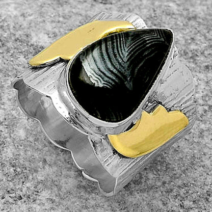 Two Tone Crown Of Silver Psilomelane Black Malachite Ring size-7 R-1542 SDR168612