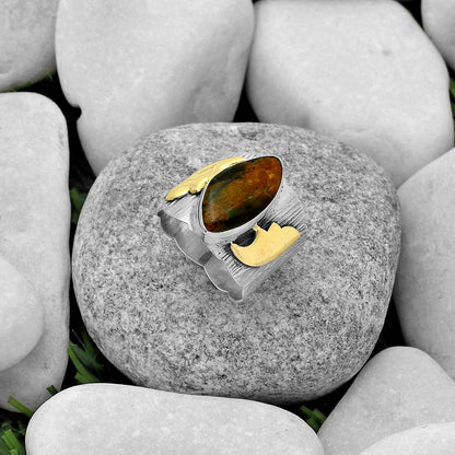 Two Tone - Turkish Rainforest Chrysocolla Ring size-8 R-1542 SDR168629