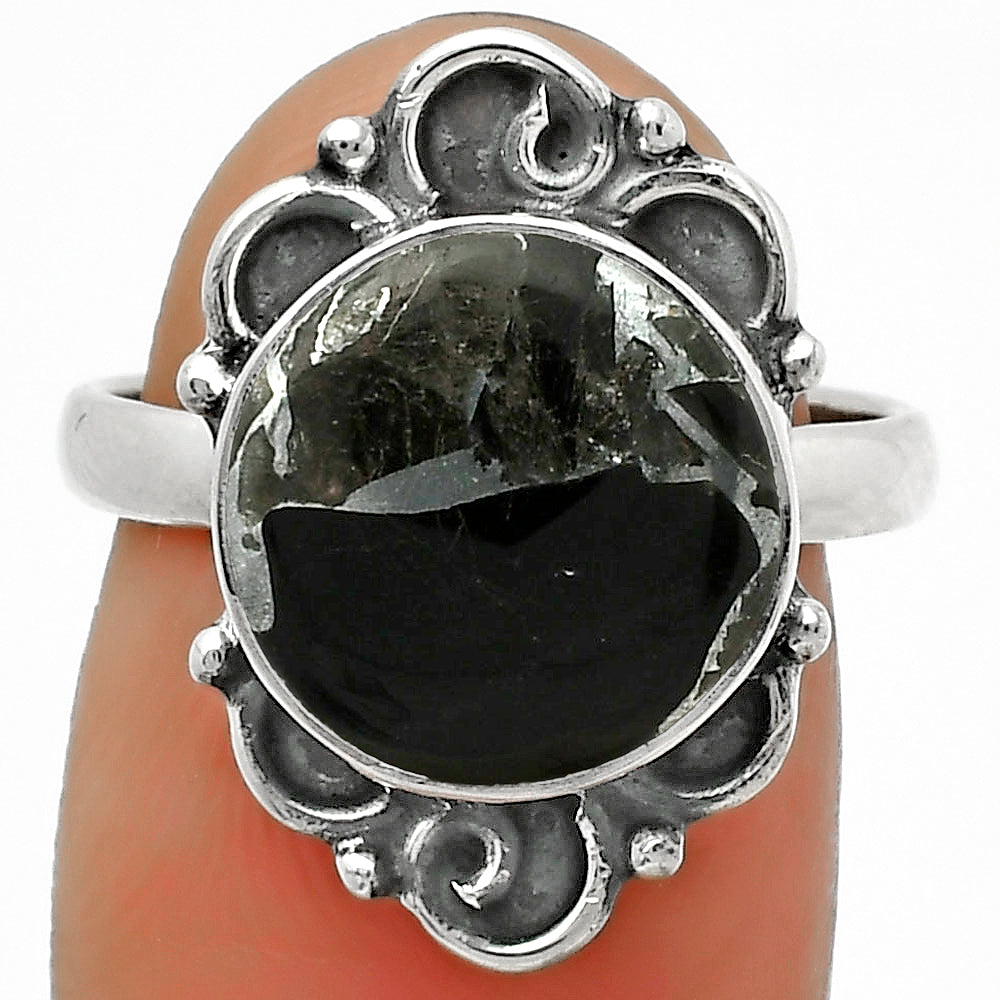 Natural Obsidian And Zinc Ring size-7 R-1137 SDR168654