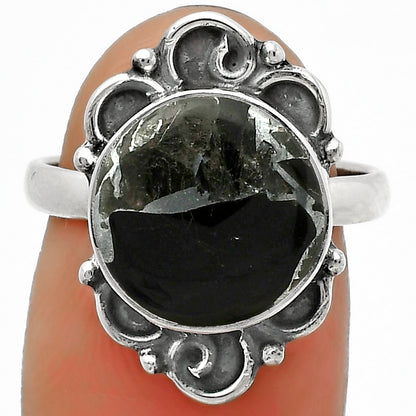 Natural Obsidian And Zinc Ring size-7 R-1137 SDR168654