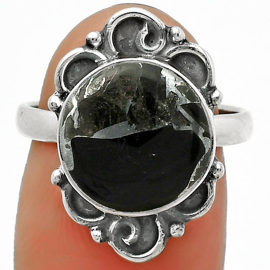 Natural Obsidian And Zinc Ring size-7 R-1137 SDR168654