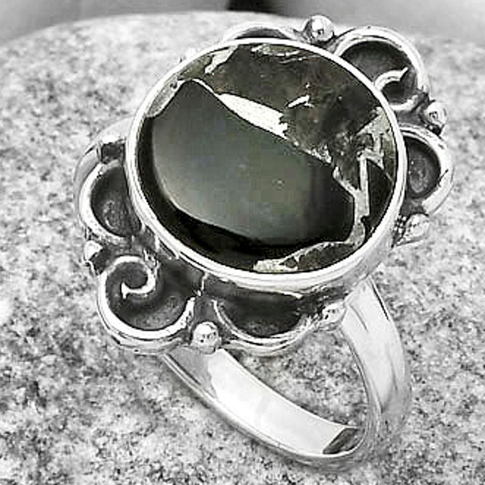 Natural Obsidian And Zinc Ring size-7 R-1137 SDR168654