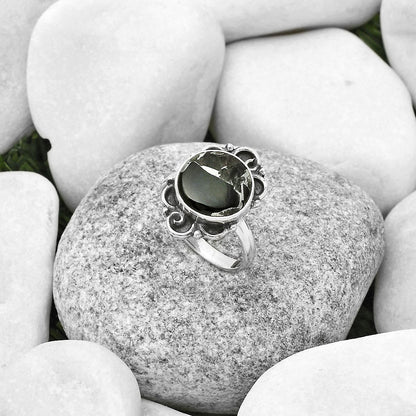 Natural Obsidian And Zinc Ring size-7 R-1137 SDR168654