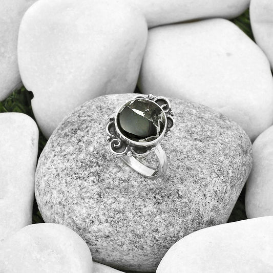 Natural Obsidian And Zinc Ring size-7 R-1137 SDR168654