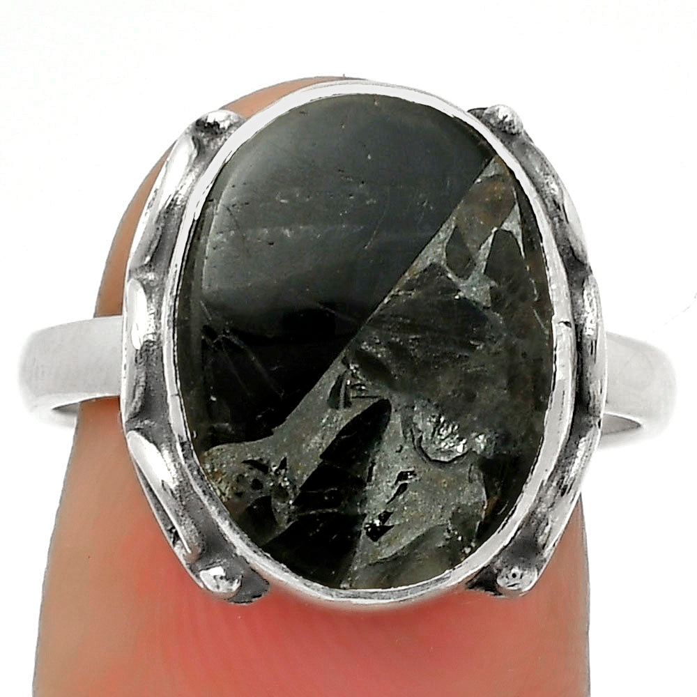 Natural Obsidian And Zinc Ring size-8 R-1198 SDR168844