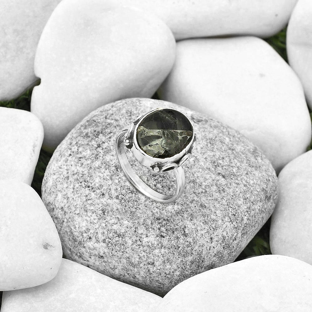Natural Obsidian And Zinc Ring size-8 R-1198 SDR168844