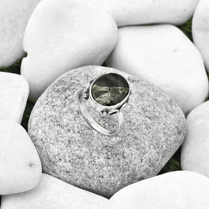 Natural Obsidian And Zinc Ring size-8 R-1198 SDR168844