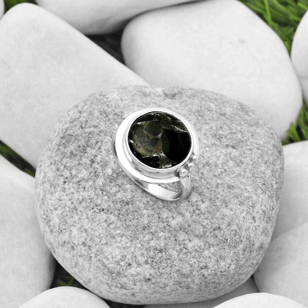 Natural Obsidian And Zinc Ring size-7 R-1225 SDR169257