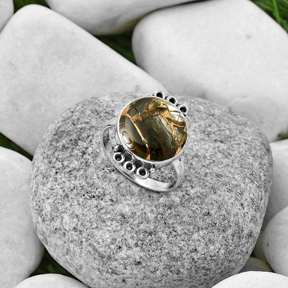 Natural Copper Abalone Shell Ring size-8 R-1106 SDR169306