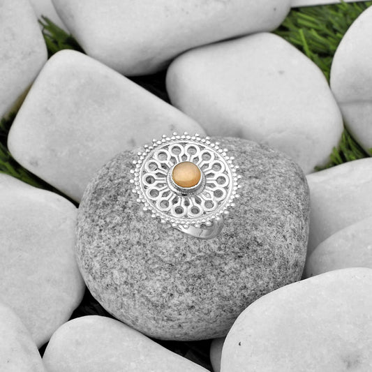Artisan - Natural Peach Moonstone Ring size-7.5 R-1107 SDR169380