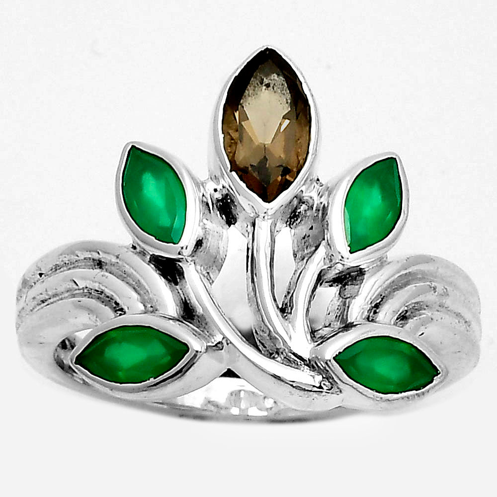 Smoky Quartz - Brazil & Green Onyx Ring size-7 R-1029 SDR169684