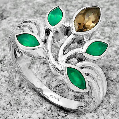 Smoky Quartz - Brazil & Green Onyx Ring size-7 R-1029 SDR169684