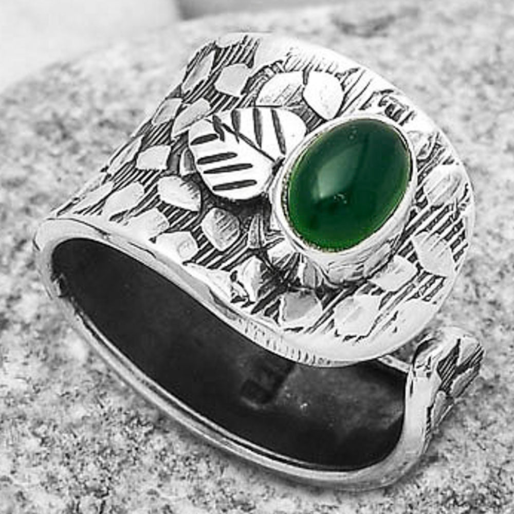 Adjustable - Natural Green Onyx Ring size-6 R-1319 SDR169882
