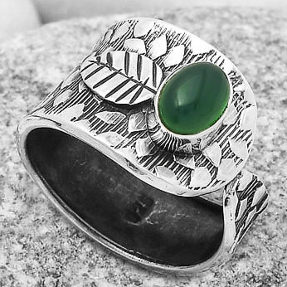 Adjustable - Natural Green Onyx Ring size-7.5 R-1319 SDR169884