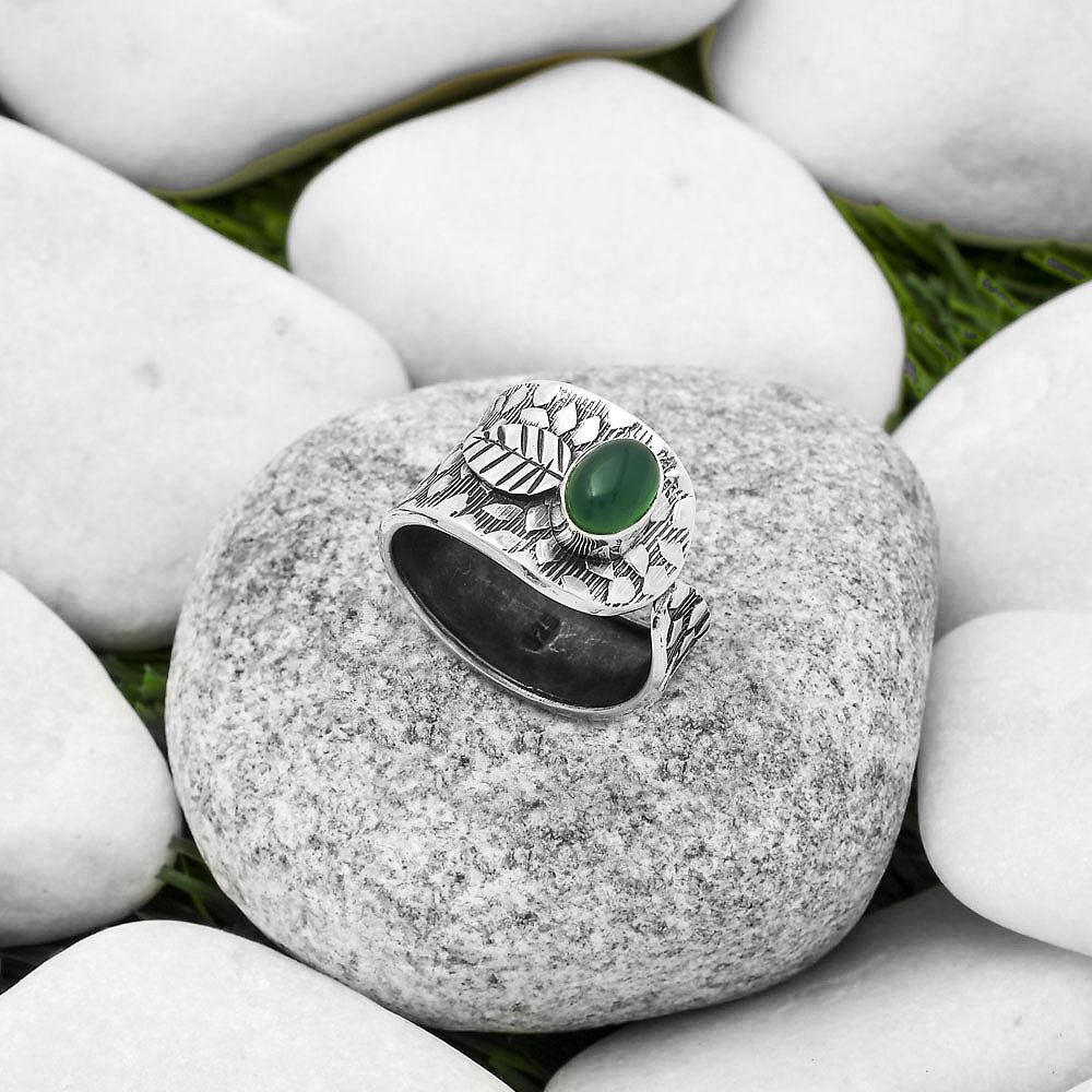 Adjustable - Natural Green Onyx Ring size-7.5 R-1319 SDR169884