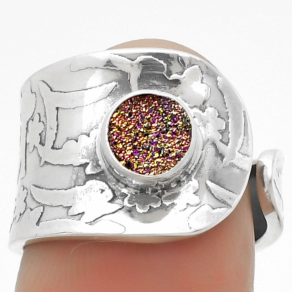 Adjustable Natural Titanium Druzy Ring size-6.5 R-1319 SDR170000