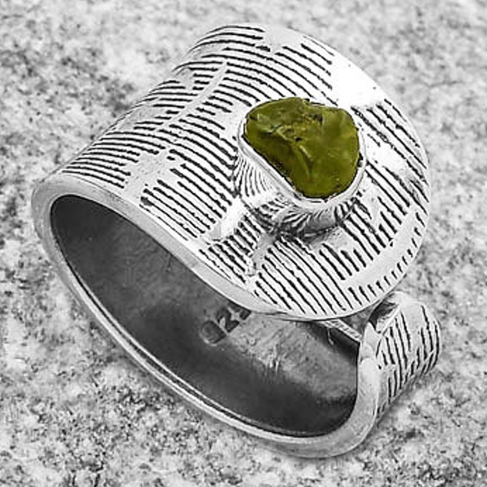 Adjustable - Natural Peridot Rough Ring size-6.5 R-1319 SDR170010