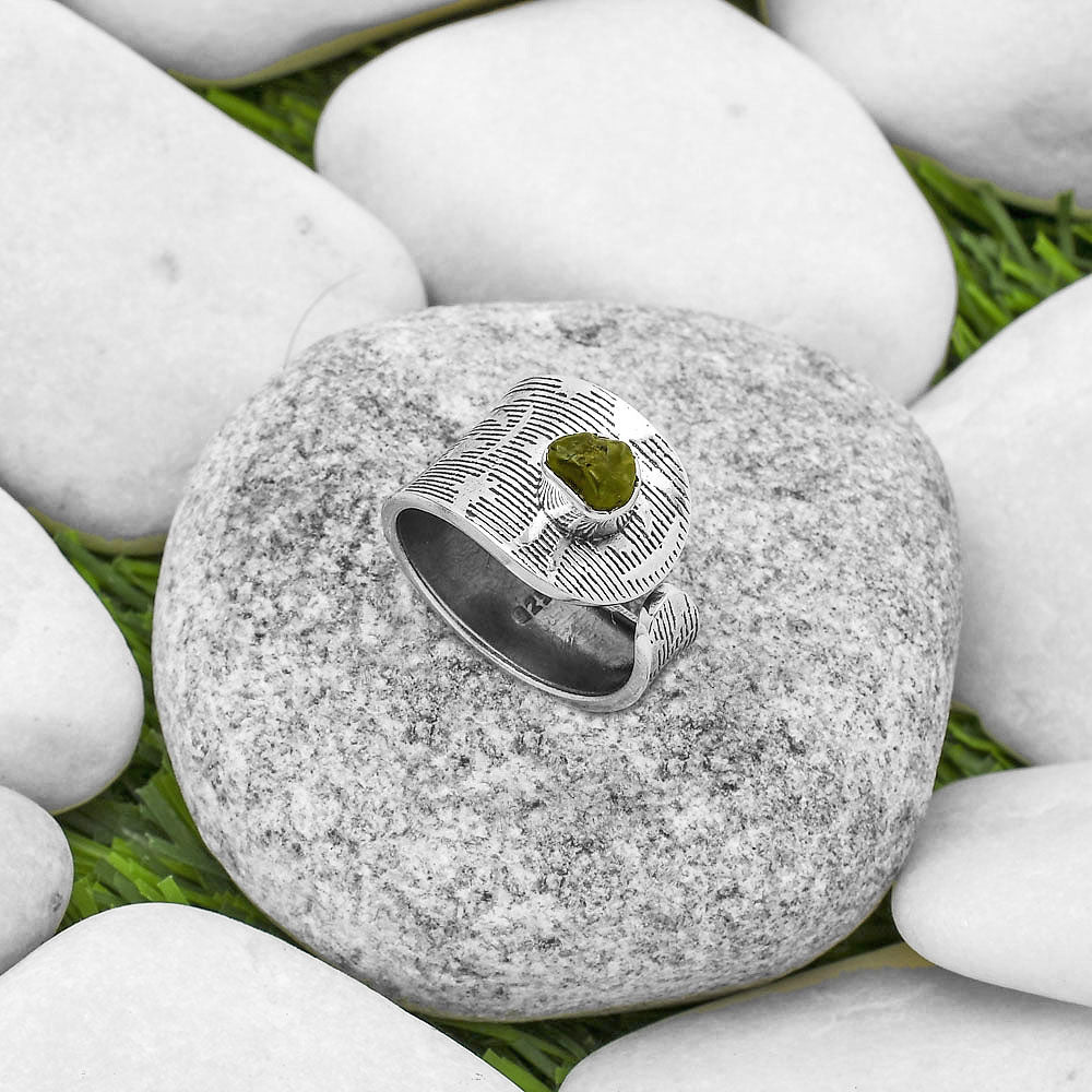 Adjustable - Natural Peridot Rough Ring size-6.5 R-1319 SDR170010