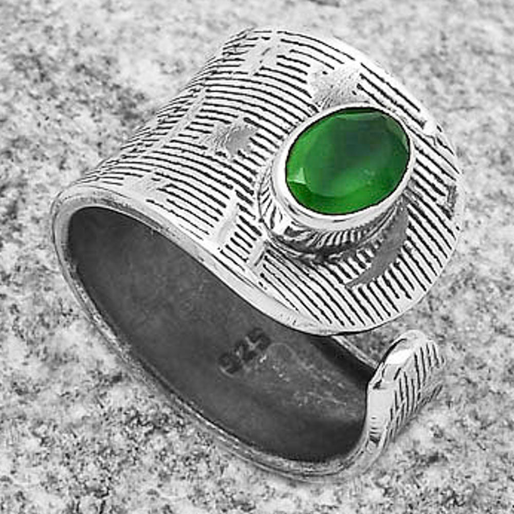 Adjustable - Natural Green Onyx Ring size-6.5 R-1319 SDR170035