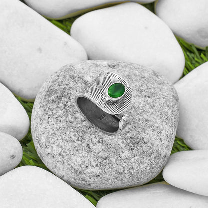 Adjustable - Natural Green Onyx Ring size-6.5 R-1319 SDR170035