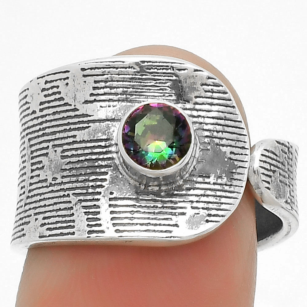 Adjustable - Natural Mystic Topaz Ring size-7.5 R-1319 SDR170043