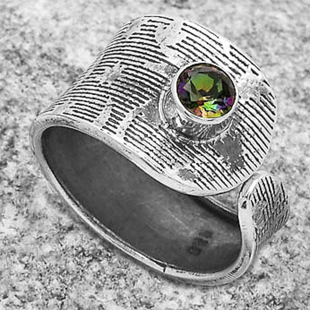 Adjustable - Natural Mystic Topaz Ring size-7.5 R-1319 SDR170043