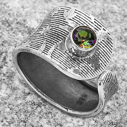 Adjustable - Natural Mystic Topaz Ring size-7.5 R-1319 SDR170043